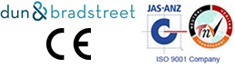 Dun & Bradstreet, CE mark and JAS-ANZ ISO 9001 certification logos